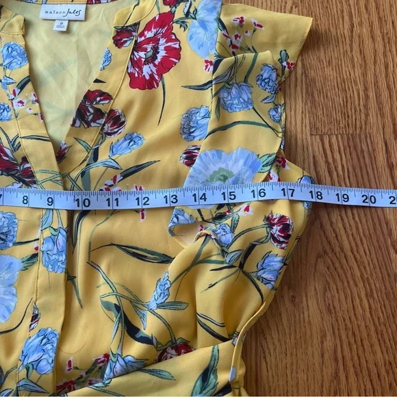 Maison Jules Women's Size Medium Dress V neck button down yellow floral - Picture 5 of 7